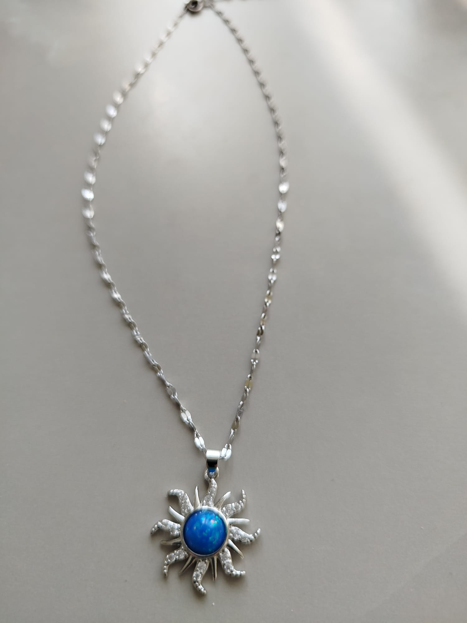 Çelik Mavi Opal Taşlı Güneş Kolye - Görsel 1